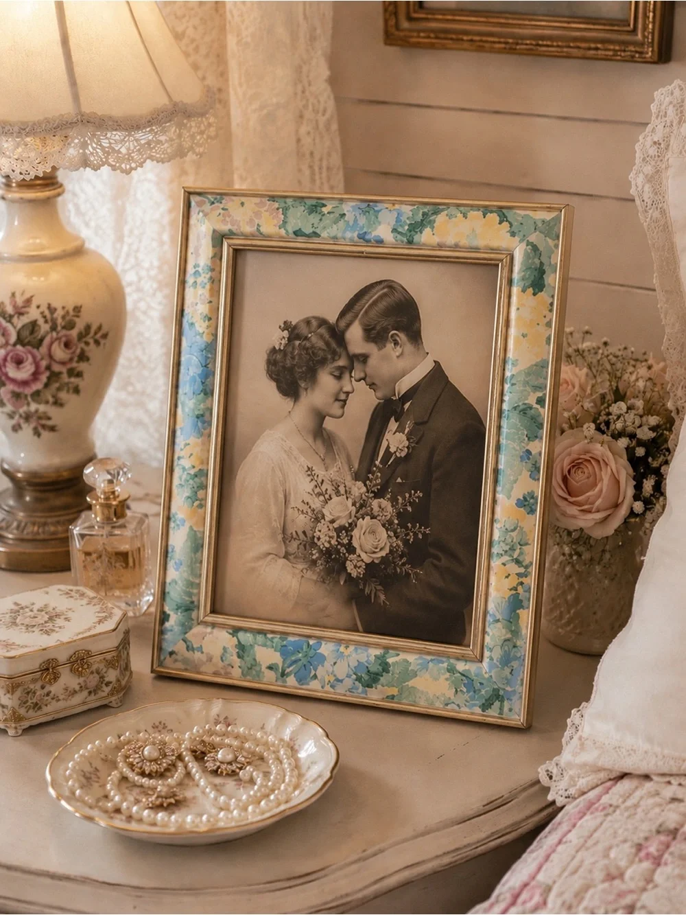 NATIONAL Vintage Floral Picture Frame Cottagecore Shabby Chic  Botanical Gold